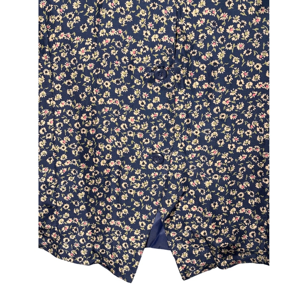 One Resource Womens Silk Vest L Blue Floral Button Front Cottagecore Vintage - Picture 3 of 6